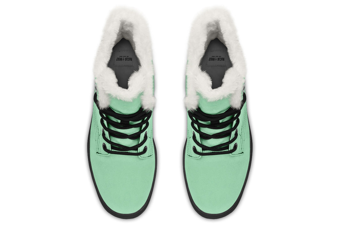 Mint Green Winter Boots - Weatherproof Stylish Boots Toasty Lined Durable Nylon Synthetic Wool