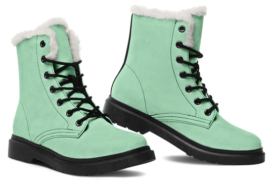 Mint Green Winter Boots - Warm Micro-Suede Doc-Style Boots Lined with Vegan Wool