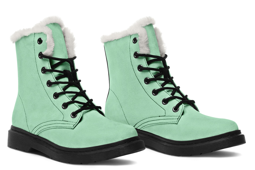 Mint Green Winter Boots - Weatherproof Stylish Boots Toasty Lined Durable Nylon Synthetic Wool