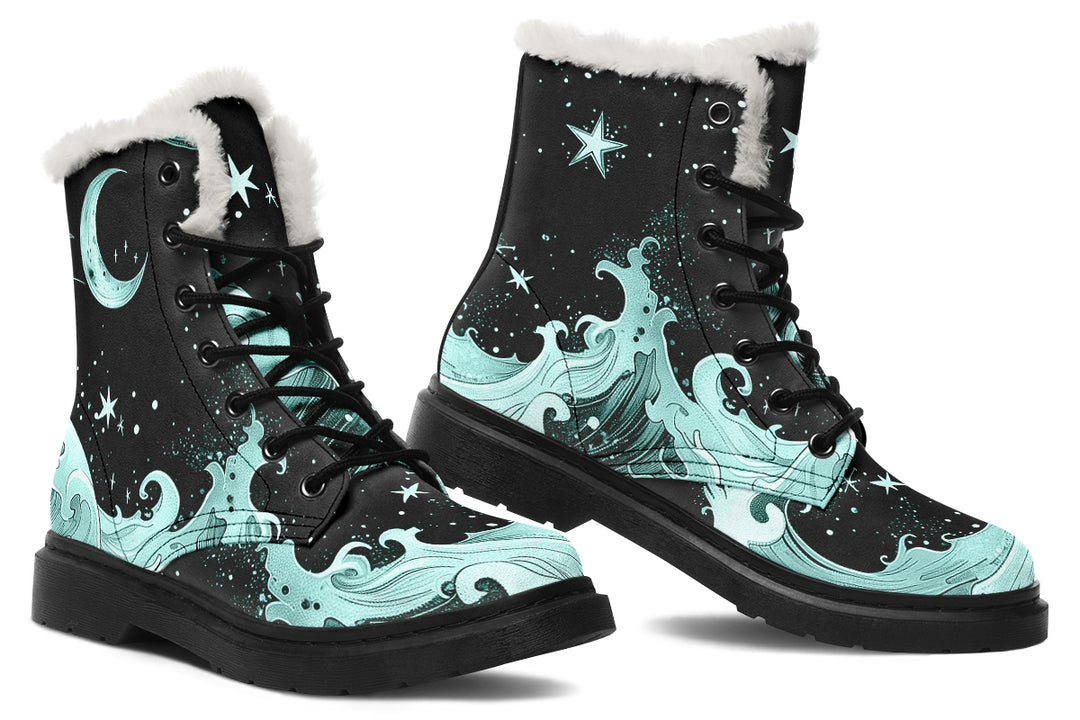 Mint Lunar Tide Winter Boots - Warm Micro-Suede Doc-Style Boots Lined with Vegan Wool