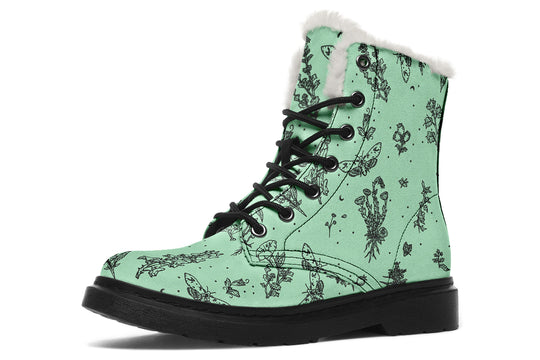 Mint Nightshade Winter Boots - Warm Micro-Suede Doc-Style Boots Lined with Vegan Wool