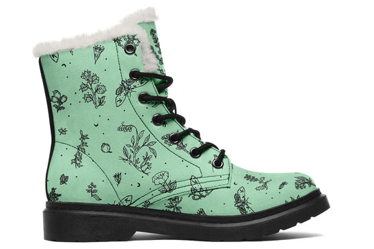 Mint Nightshade Winter Boots - Warm Micro-Suede Doc-Style Boots Lined with Vegan Wool