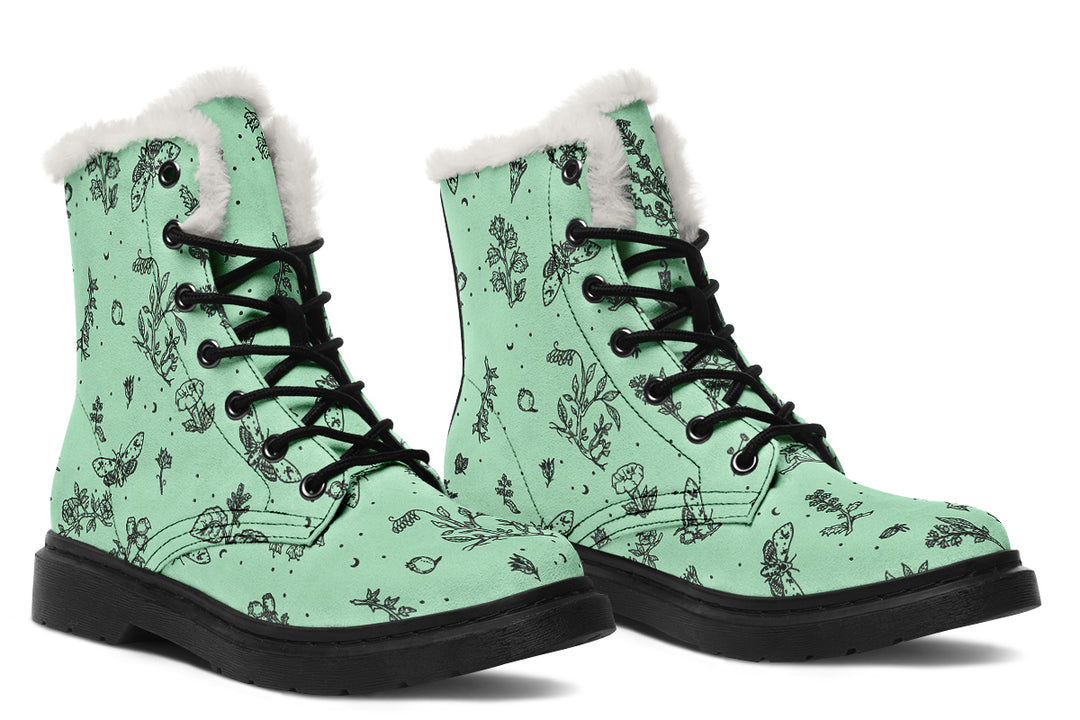 Mint Nightshade Winter Boots - Warm Micro-Suede Doc-Style Boots Lined with Vegan Wool