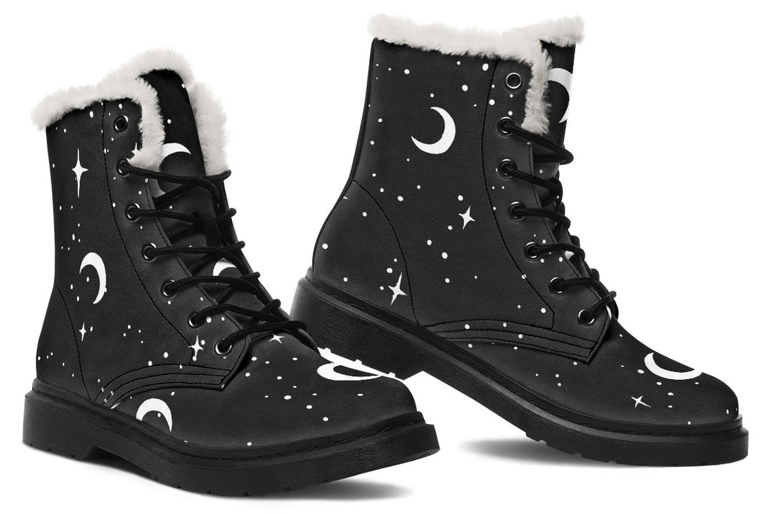 MoonDust Winter Boots - Warm Micro-Suede Doc-Style Boots Lined with Vegan Wool