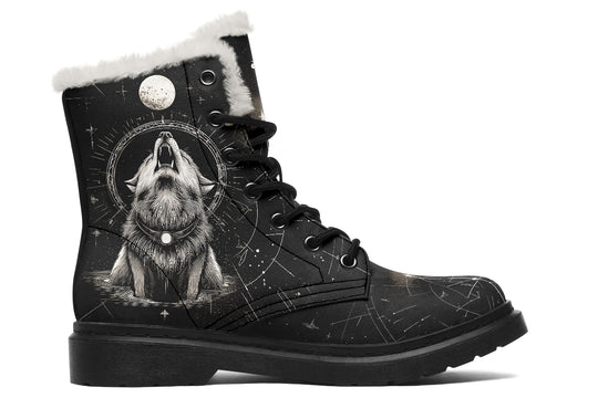 Moonbound Wolf Winter Boots - Warm Micro-Suede Doc-Style Boots Lined with Vegan Wool