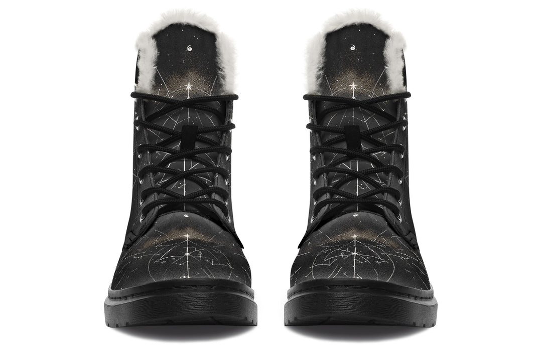 Moonbound Wolf Winter Boots - Warm Micro-Suede Doc-Style Boots Lined with Vegan Wool