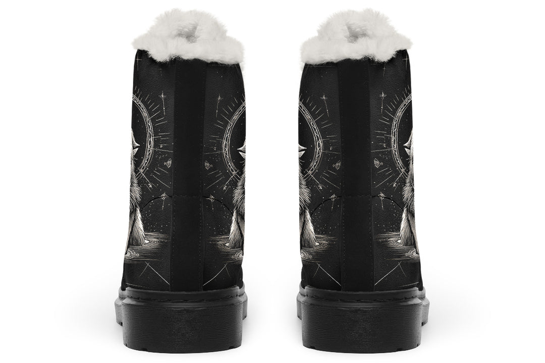 Moonbound Wolf Winter Boots - Warm Micro-Suede Doc-Style Boots Lined with Vegan Wool