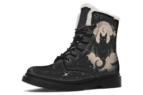 Moonlit Bat Winter Boots - Warm Micro-Suede Doc-Style Boots Lined with Vegan Wool