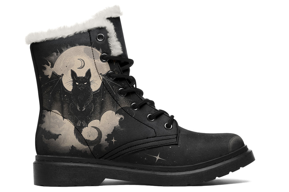 Moonlit Bat Winter Boots - Warm Micro-Suede Doc-Style Boots Lined with Vegan Wool