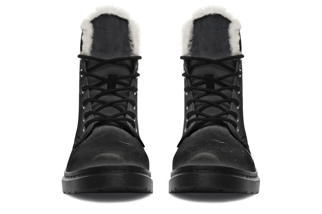 Moonlit Bat Winter Boots - Warm Micro-Suede Doc-Style Boots Lined with Vegan Wool