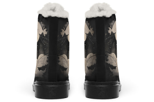 Moonlit Bat Winter Boots - Warm Micro-Suede Doc-Style Boots Lined with Vegan Wool