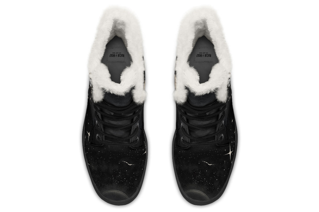 Moonlit Bat Winter Boots - Warm Micro-Suede Doc-Style Boots Lined with Vegan Wool