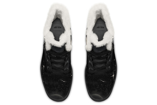 Moonlit Bat Winter Boots - Warm Micro-Suede Doc-Style Boots Lined with Vegan Wool