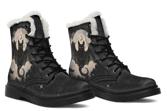 Moonlit Bat Winter Boots - Warm Micro-Suede Doc-Style Boots Lined with Vegan Wool