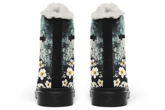 Mourning Petals Winter Boots - Warm Micro-Suede Doc-Style Boots Lined with Vegan Wool