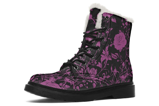 Mystic Rose Romance Winter Boots - Warm Micro-Suede Doc-Style Boots Lined with Vegan Wool