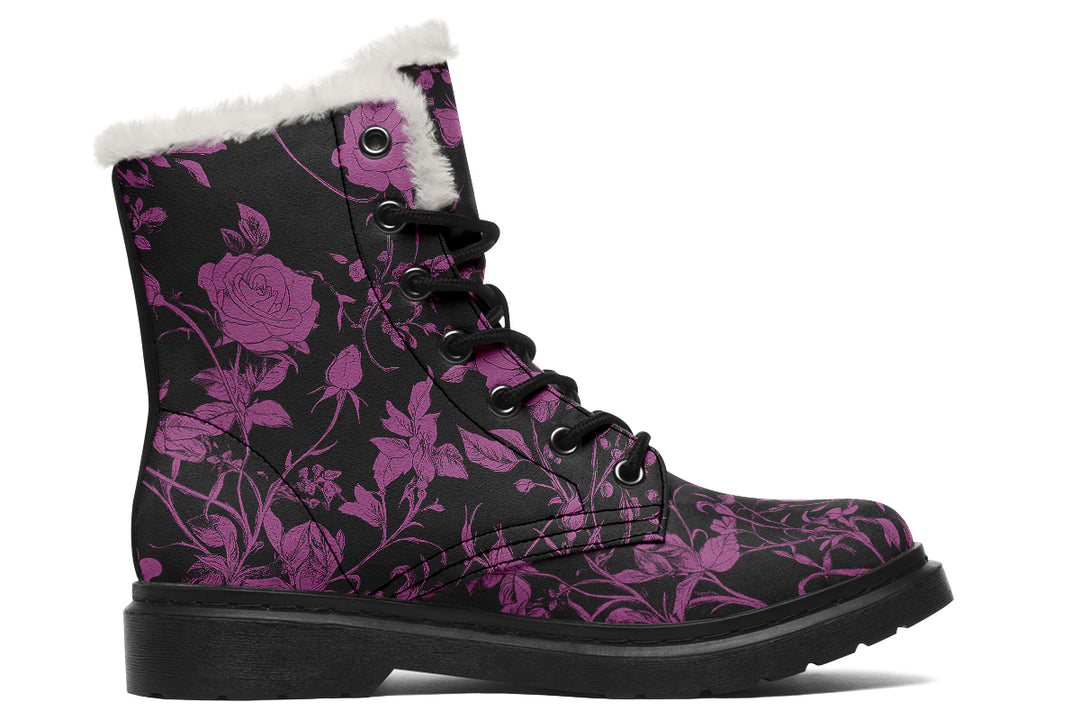 Mystic Rose Romance Winter Boots - Warm Micro-Suede Doc-Style Boots Lined with Vegan Wool