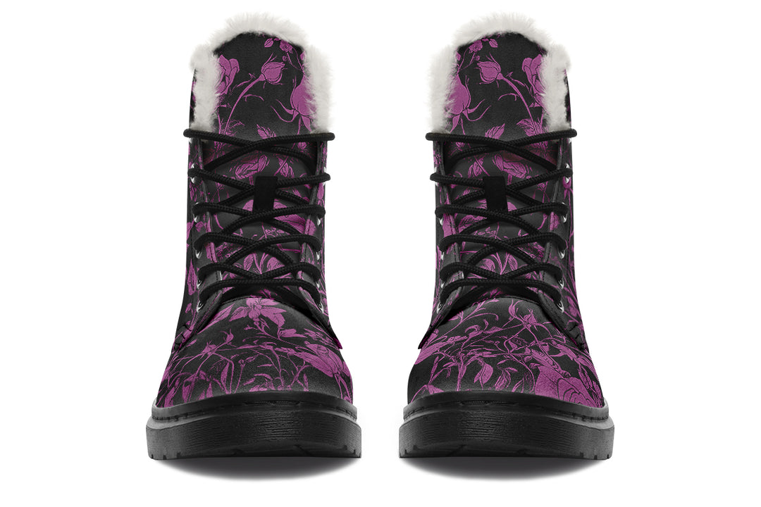 Mystic Rose Romance Winter Boots - Warm Micro-Suede Doc-Style Boots Lined with Vegan Wool