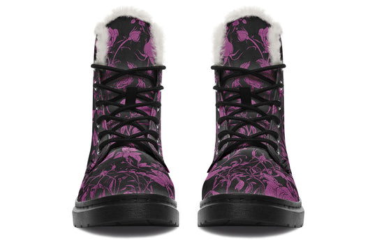 Mystic Rose Romance Winter Boots - Warm Micro-Suede Doc-Style Boots Lined with Vegan Wool