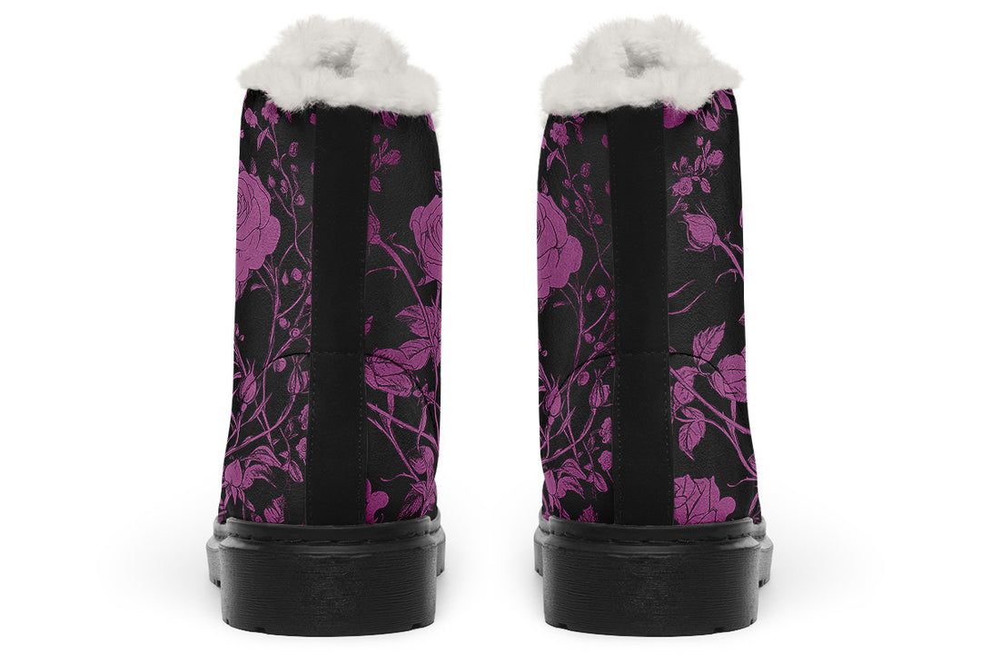 Mystic Rose Romance Winter Boots - Warm Micro-Suede Doc-Style Boots Lined with Vegan Wool