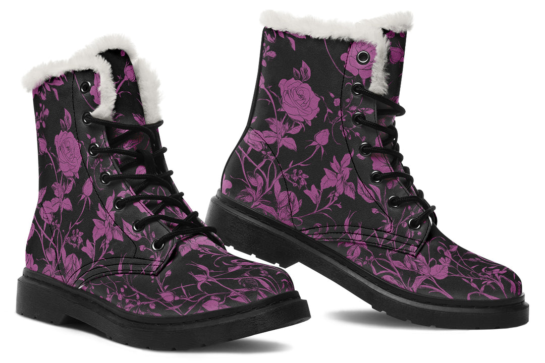 Mystic Rose Romance Winter Boots - Warm Micro-Suede Doc-Style Boots Lined with Vegan Wool