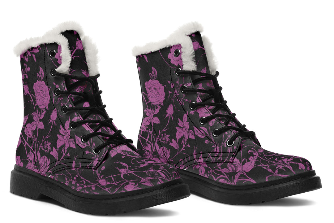 Mystic Rose Romance Winter Boots - Warm Micro-Suede Doc-Style Boots Lined with Vegan Wool