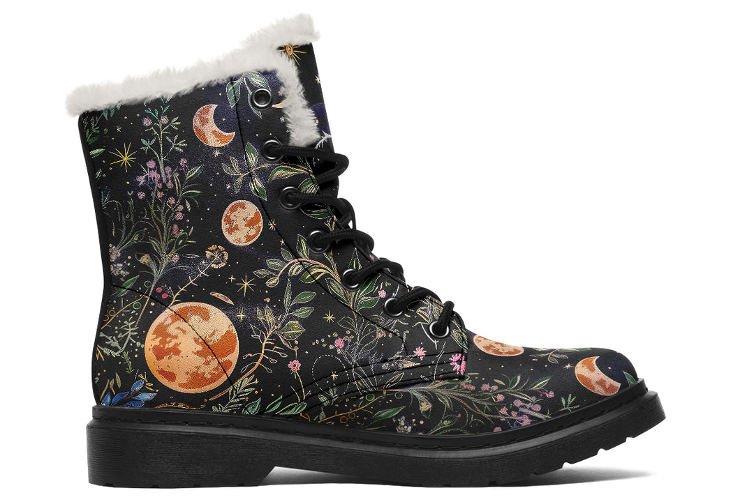 Night Blossom Winter Boots - Warm Micro-Suede Doc-Style Boots Lined with Vegan Wool