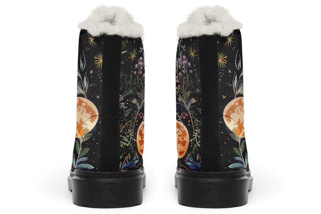 Night Blossom Winter Boots - Warm Micro-Suede Doc-Style Boots Lined with Vegan Wool