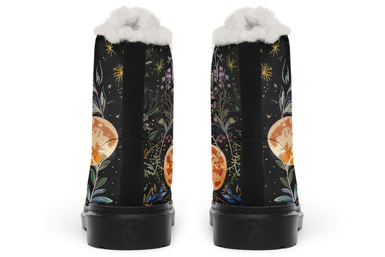 Night Blossom Winter Boots - Warm Micro-Suede Doc-Style Boots Lined with Vegan Wool