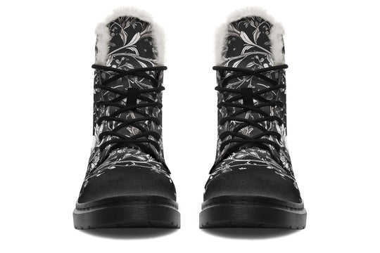 Noir Bouquet Winter Boots - Warm Micro-Suede Doc-Style Boots Lined with Vegan Wool