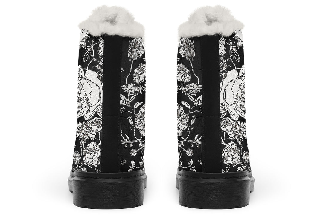 Noir Bouquet Winter Boots - Warm Micro-Suede Doc-Style Boots Lined with Vegan Wool