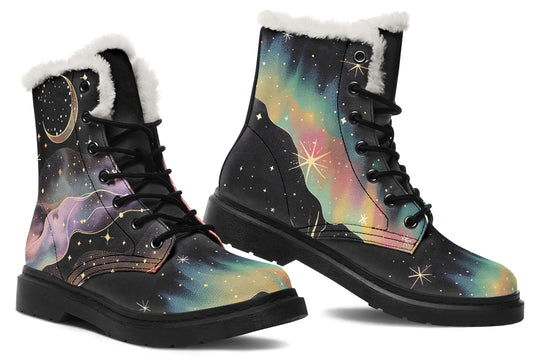 Northern Lights Winter Boots - Warm Micro-Suede Doc-Style Boots Lined with Vegan Wool