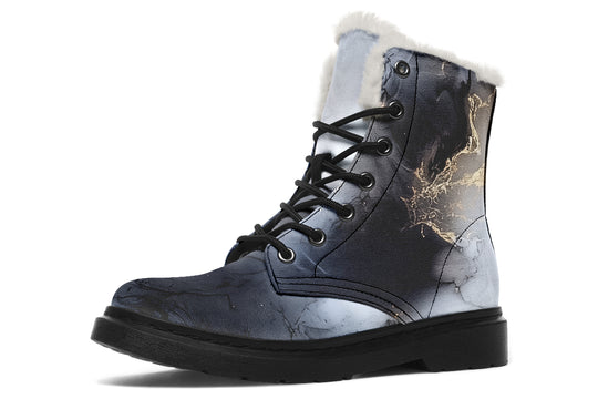 Obsidian Vein Winter Boots - Warm Micro-Suede Doc-Style Boots Lined with Vegan Wool