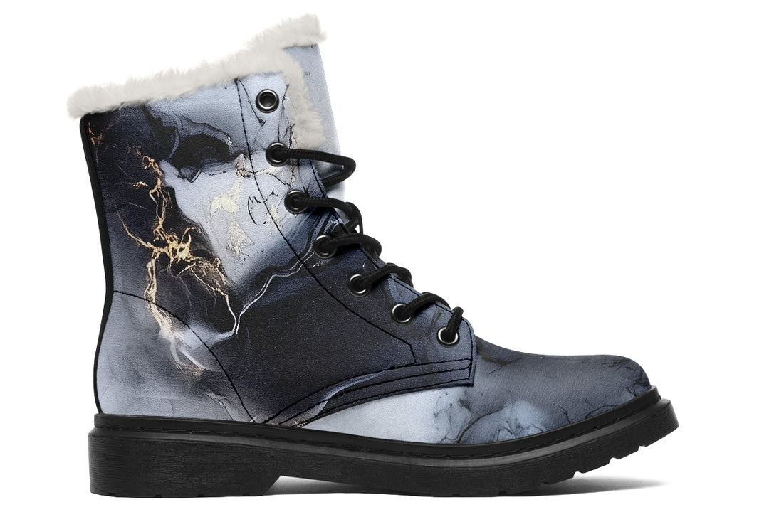 Obsidian Vein Winter Boots - Warm Micro-Suede Doc-Style Boots Lined with Vegan Wool