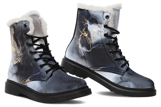 Obsidian Vein Winter Boots - Warm Micro-Suede Doc-Style Boots Lined with Vegan Wool