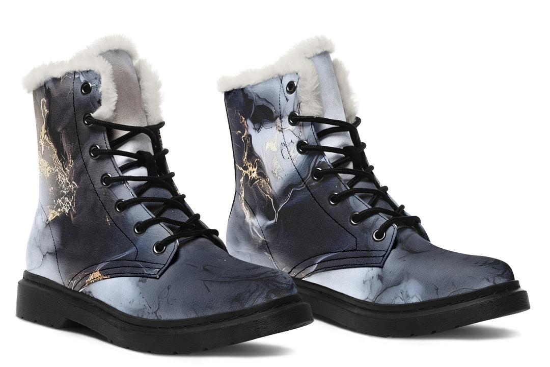 Obsidian Vein Winter Boots - Warm Micro-Suede Doc-Style Boots Lined with Vegan Wool