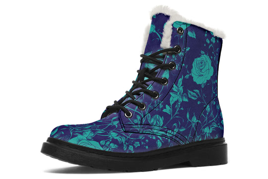 Ocean Rose Romance Winter Boots - Warm Micro-Suede Doc-Style Boots Lined with Vegan Wool