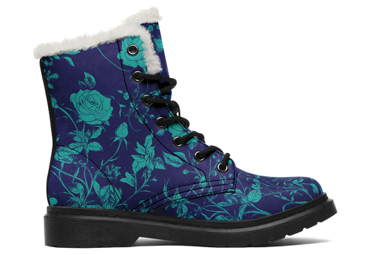 Ocean Rose Romance Winter Boots - Warm Micro-Suede Doc-Style Boots Lined with Vegan Wool