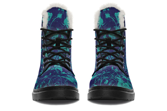 Ocean Rose Romance Winter Boots - Warm Micro-Suede Doc-Style Boots Lined with Vegan Wool