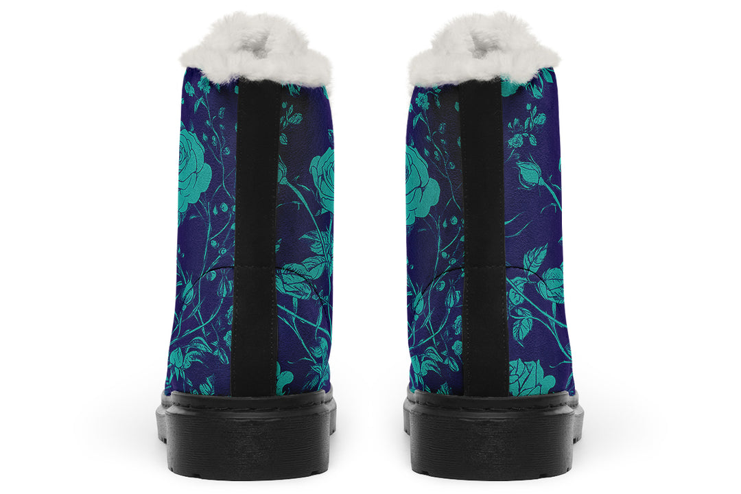 Ocean Rose Romance Winter Boots - Warm Micro-Suede Doc-Style Boots Lined with Vegan Wool