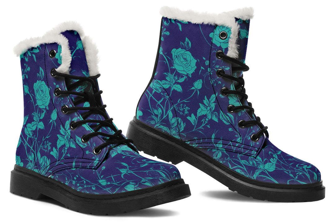 Ocean Rose Romance Winter Boots - Warm Micro-Suede Doc-Style Boots Lined with Vegan Wool