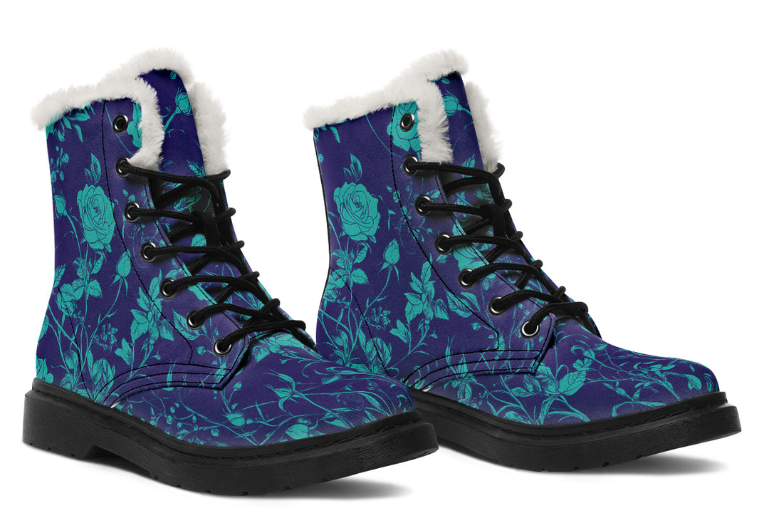 Ocean Rose Romance Winter Boots - Warm Micro-Suede Doc-Style Boots Lined with Vegan Wool