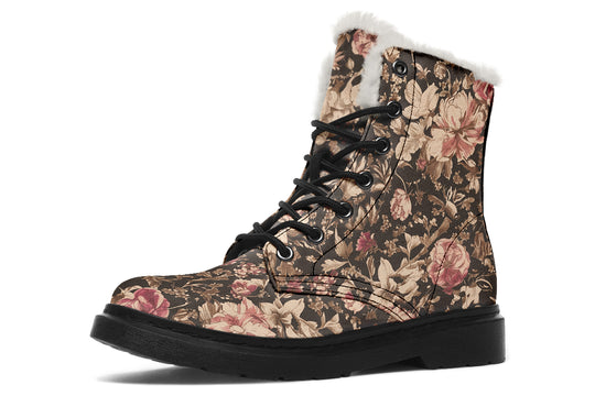 Ochre Vintage Peonies Winter Boots