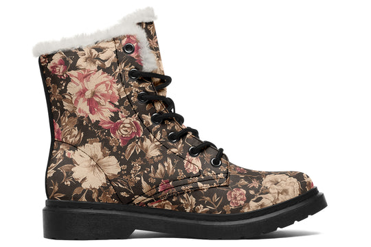 Ochre Vintage Peonies Winter Boots
