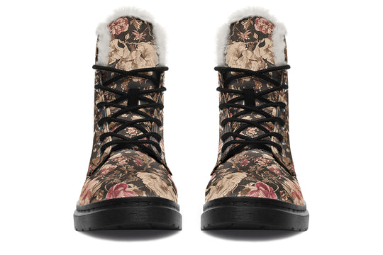 Ochre Vintage Peonies Winter Boots