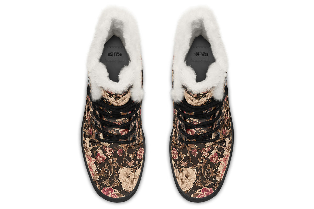 Ochre Vintage Peonies Winter Boots