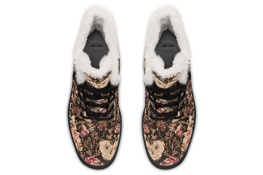 Ochre Vintage Peonies Winter Boots