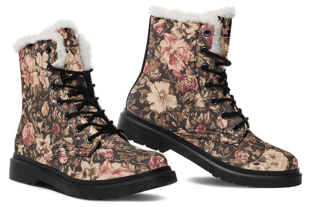 Ochre Vintage Peonies Winter Boots