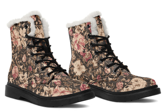 Ochre Vintage Peonies Winter Boots