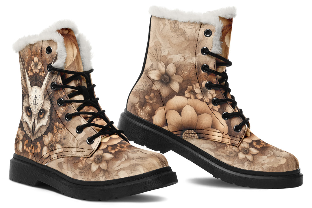 Owlsoul Mandala Winter Boots - Warm Micro-Suede Doc-Style Boots Lined with Vegan Wool